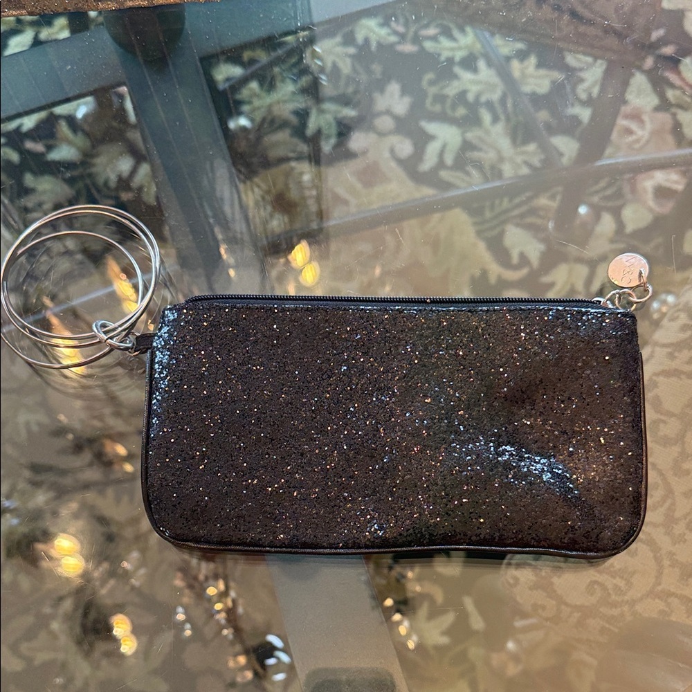 New York and Co Elegant Black Glitter Clutch with bracelets